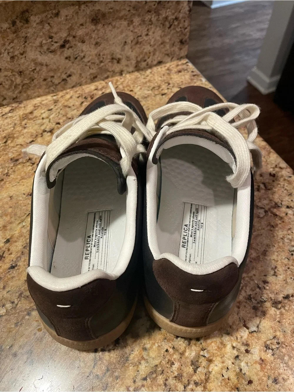 Maison Martin Margiela Brown & Black Suede Leather Sneakers with Cream Laces